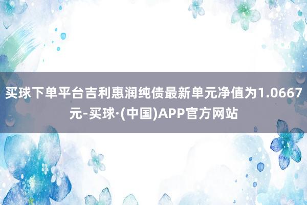 买球下单平台吉利惠润纯债最新单元净值为1.0667元-买球·(中国)APP官方网站