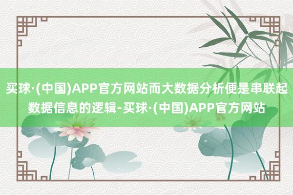 买球·(中国)APP官方网站而大数据分析便是串联起数据信息的逻辑-买球·(中国)APP官方网站